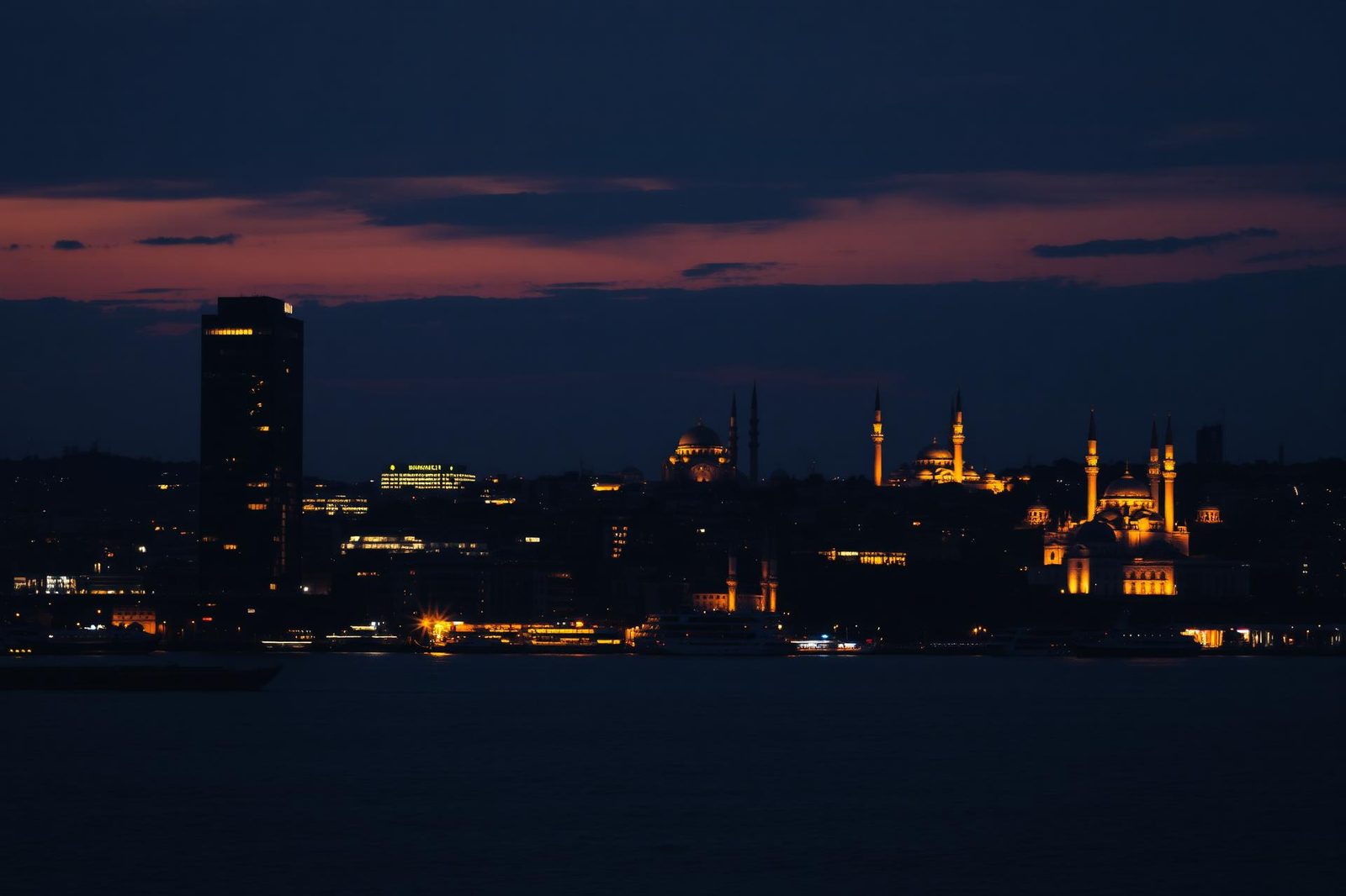 Istanbul skyline at dusk over the Bosphorus